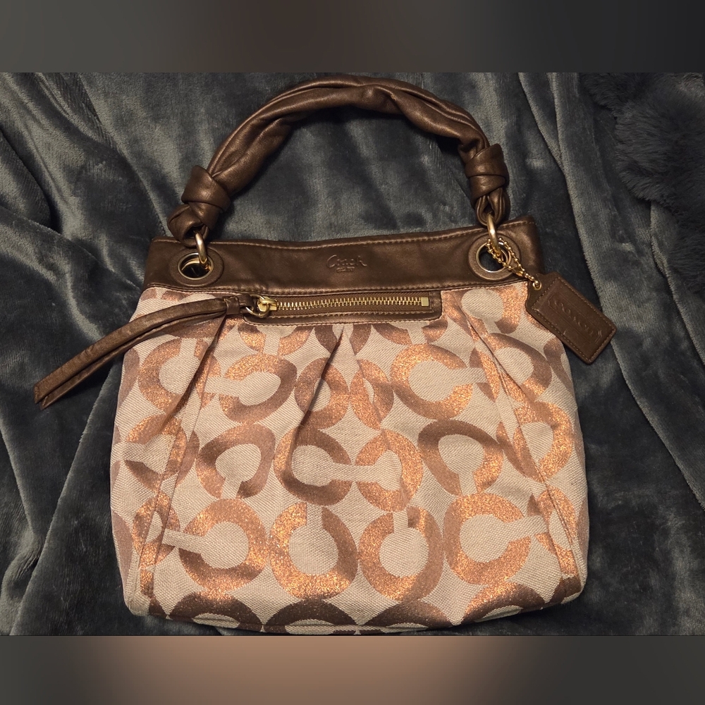 Coach Brown and Cream Signature Shoulder Bag